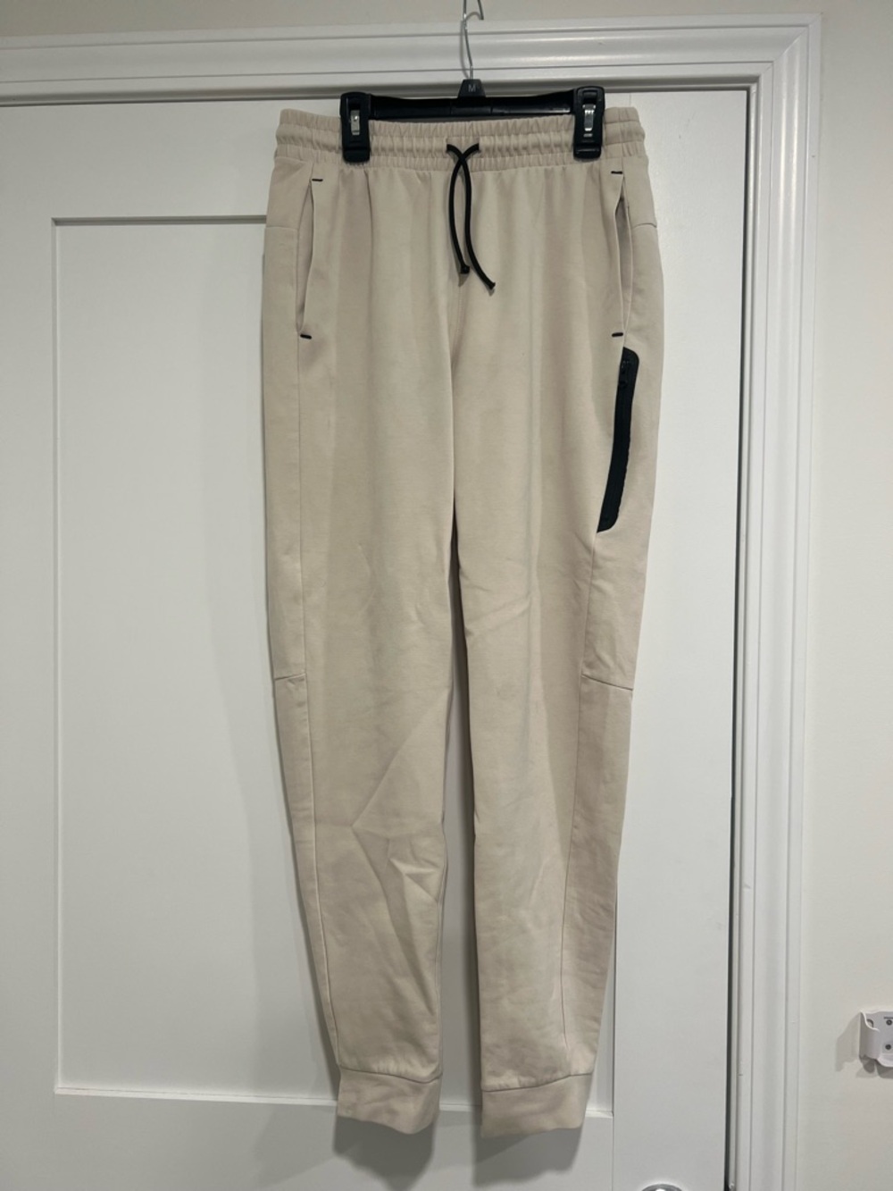 Old Navy Men's Beige Drawstring Joggers with Black Zip Accent